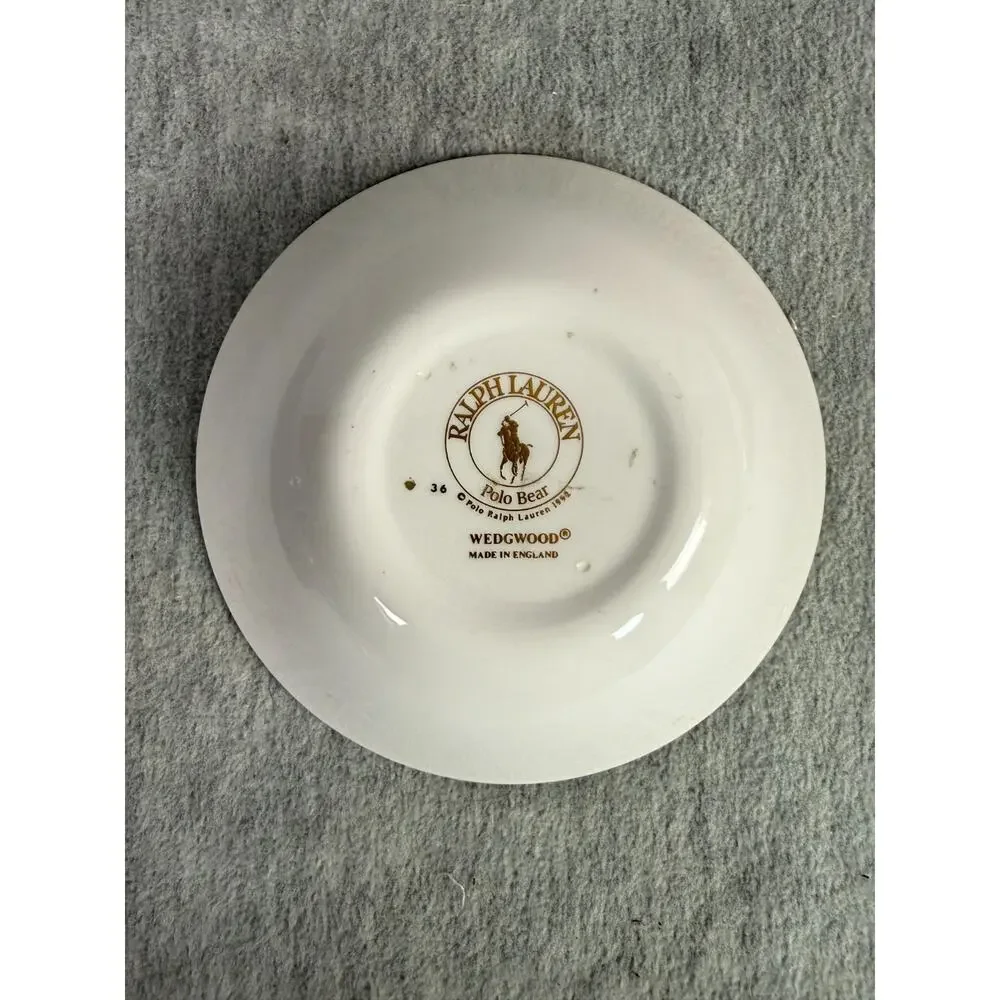 Ralph Lauren Wedgwood Polo Bear Bowl & Salad Plate 1992 Gold Rims